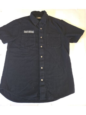 Harley Davidson Shirt Mens Size Large Black Button Up Short Sleeve *